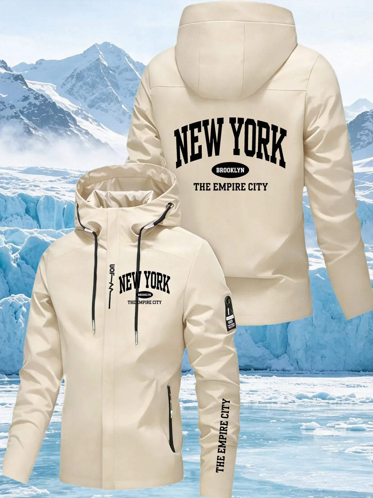 Men's Letter Print Hooded Zip-Up Jacket