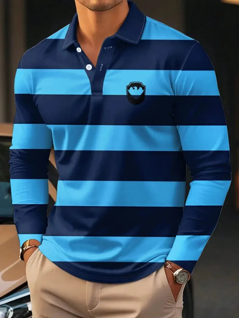 Men's Striped Long-Sleeve Polo Shirt