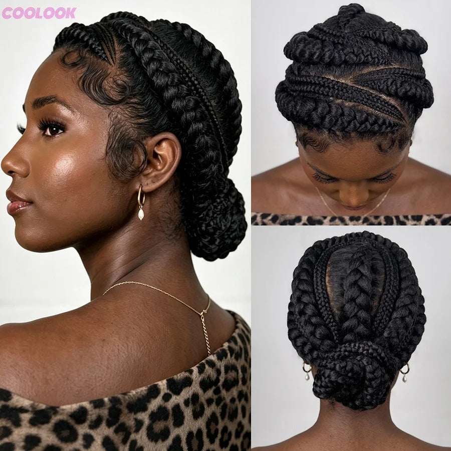 Bantu Braided Wig Synthetic Full Lace Cornrow Box Braided Wig - OSASCO