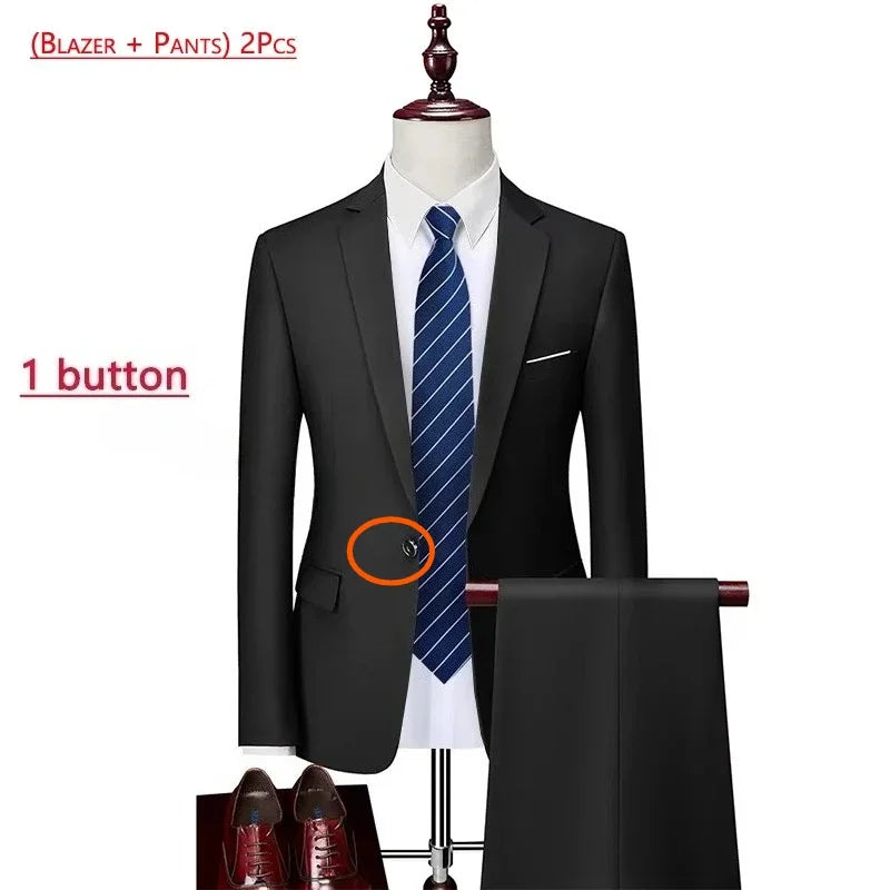 Men's Solid-Colour Two-Piece Office Suit