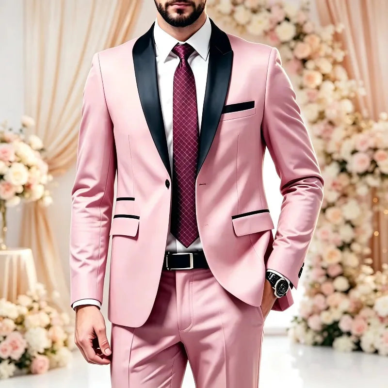 Men's Solid-Colour Two-Piece Wedding Suit