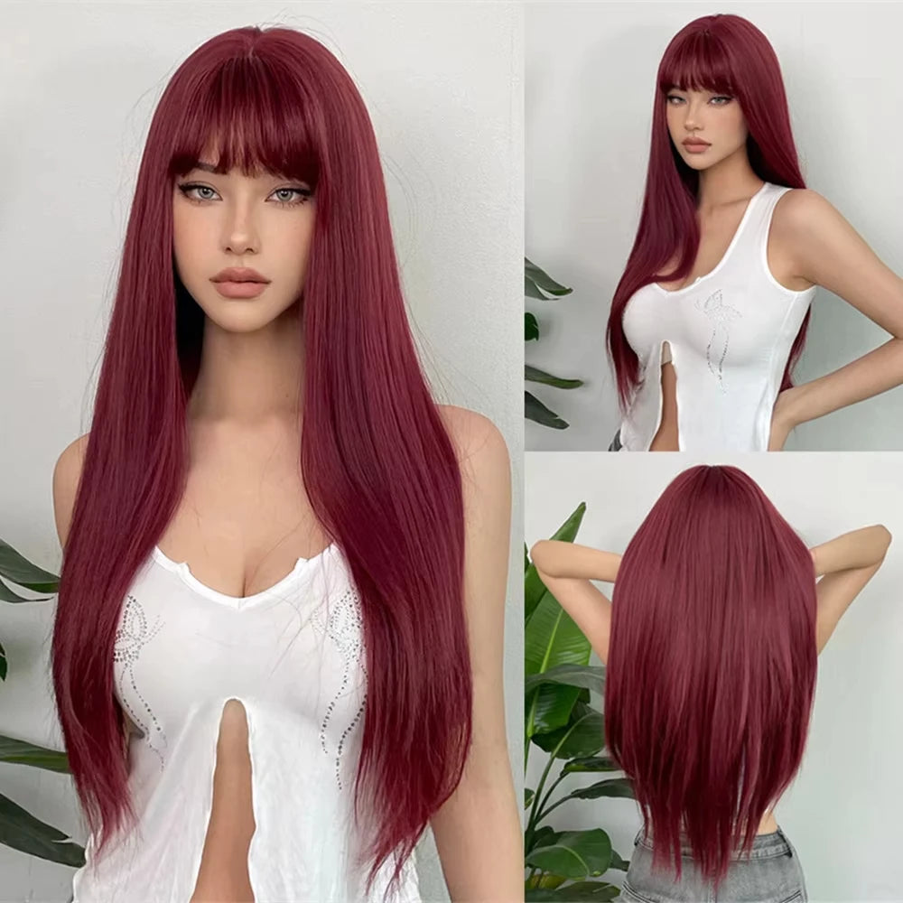 White Long Straight Synthetic Wig Colorful Cosplay Party Fake Hair - OSASCO
