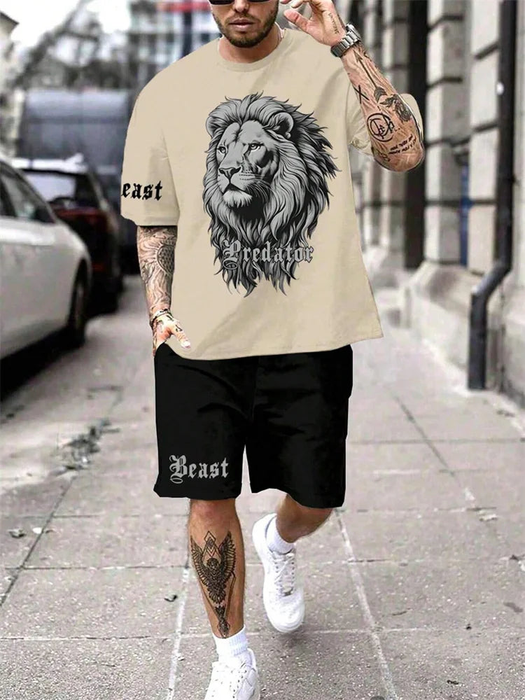 Men's Animal Print Top & Shorts Set