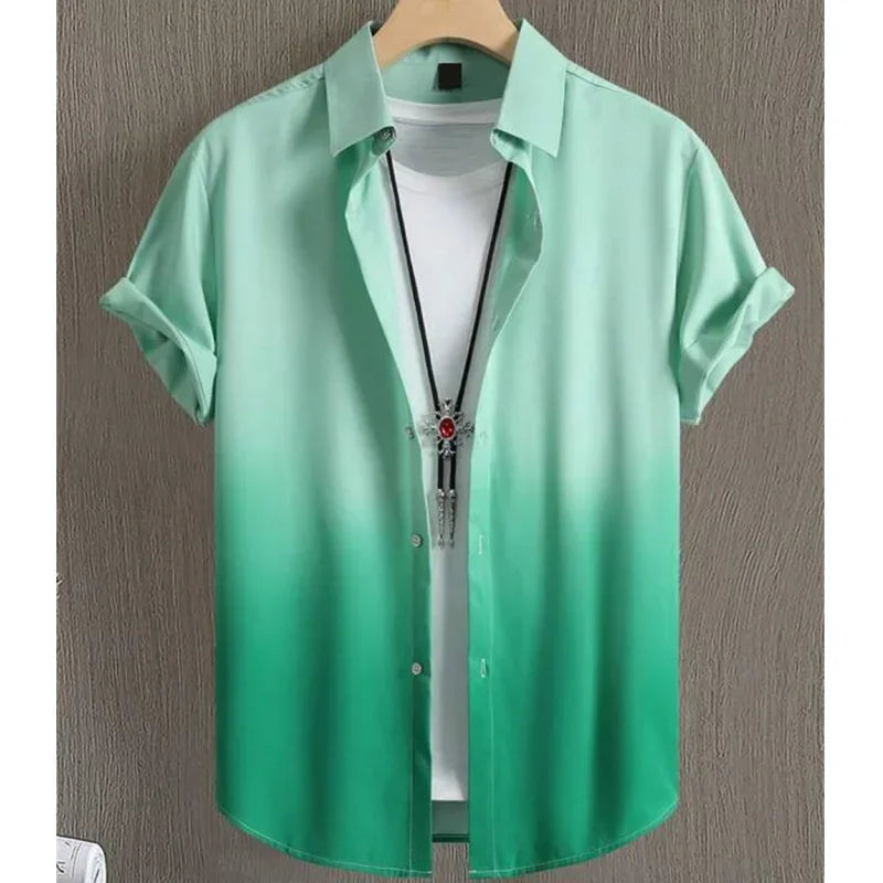 Men's Gradient Print Short-Sleeve Casual Shirt
