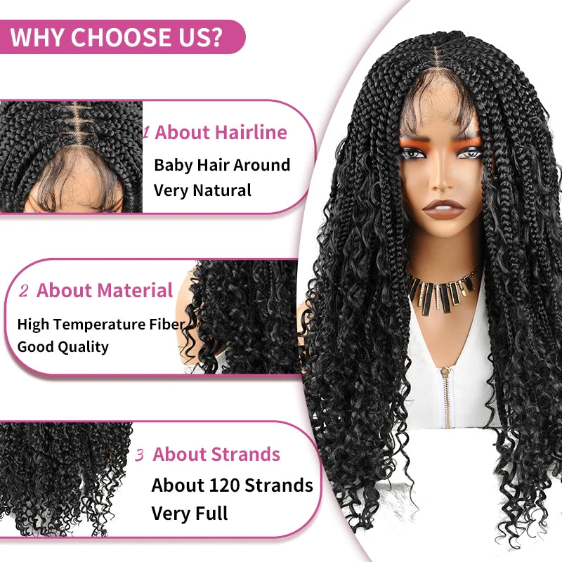 Boho Box Braided Lace Front Wig Synthetic Goddess Braids Wig with - OSASCO
