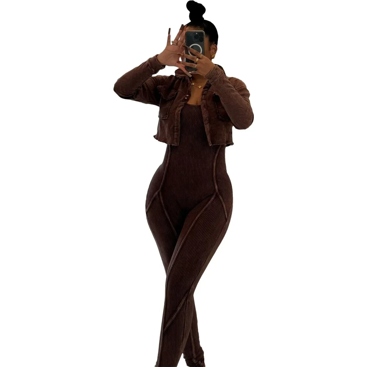 Women's V-Neck Jacket & Fitted Jumpsuit Set