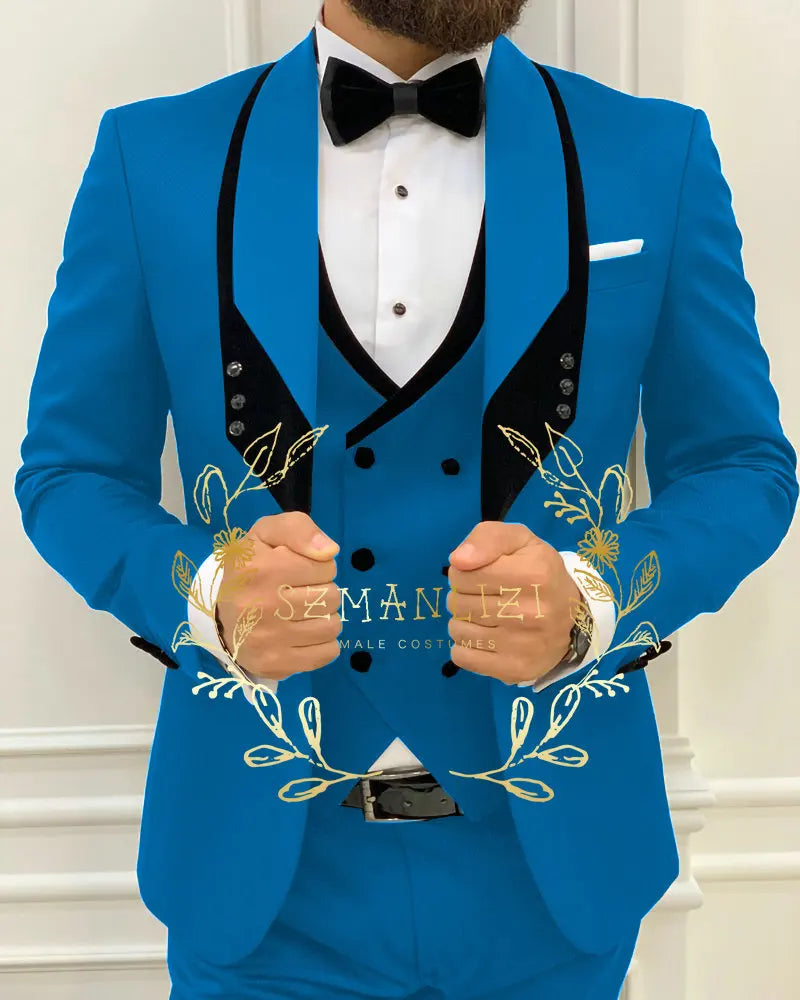 Men's Royal Blue 3-Piece Slim Fit Suit Set — product view