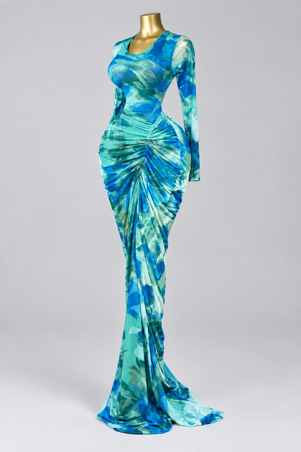 Women's Tie-Dye Ruched Long-Sleeve Dress