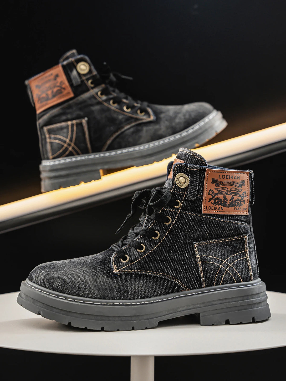 Men's High-Top Denim Boots – Blue & Black