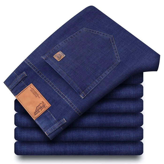 Men's Blue Straight-Leg Stretch Denim Jeans - Business Casual Style — product view