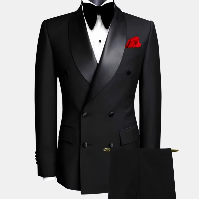 Men's Slim-Fit Double-Breasted Shawl Lapel Suit Set — product view