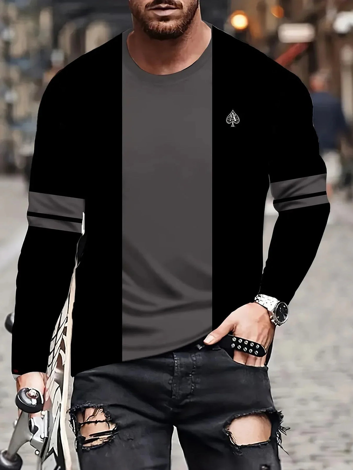 Men's Graphic Print Long-Sleeve Casual T-Shirt