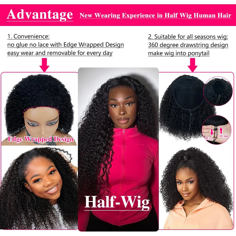 Deep Curly Half Wig Human Hair Glueless Wig Human Hair Ready to Wear - OSASCO