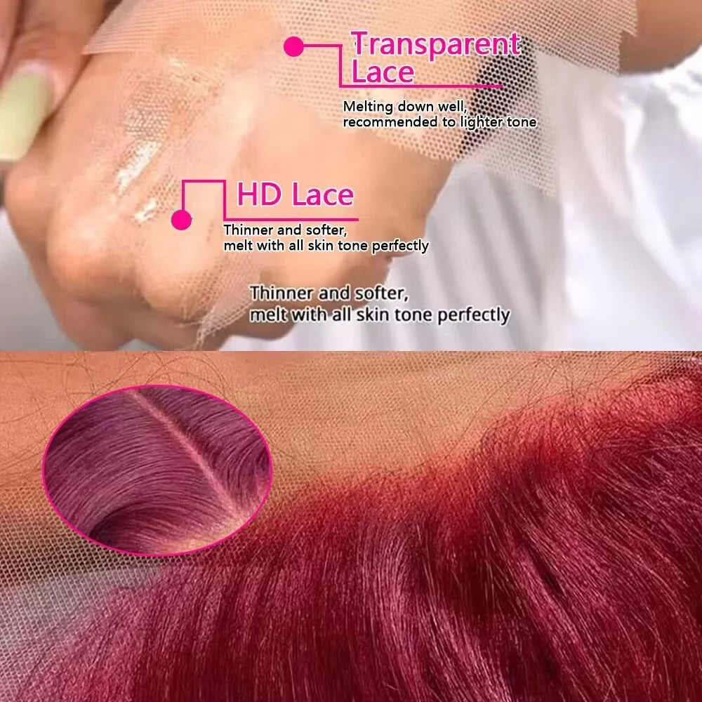30-Inch Burgundy 99J Human Hair Lace Front Wig, Pre-Plucked, , Body Wave, Transparent Lace — product view