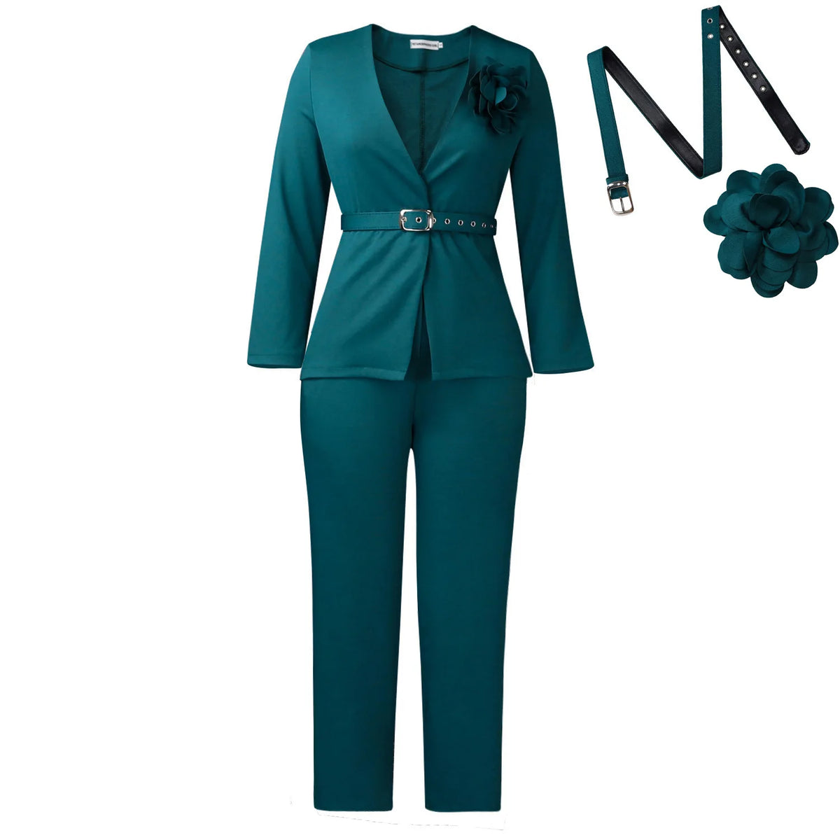 Women's Floral-Detail Belted Blazer & Pants Set