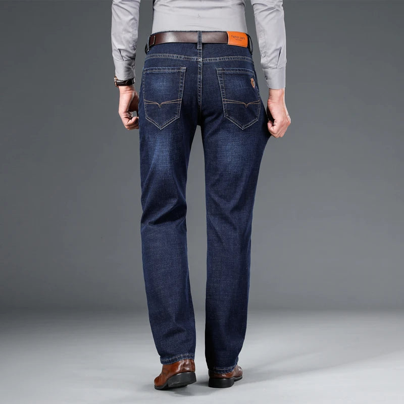 Men's Straight-Leg Stretch Denim Jeans - Business Casual Style — product view
