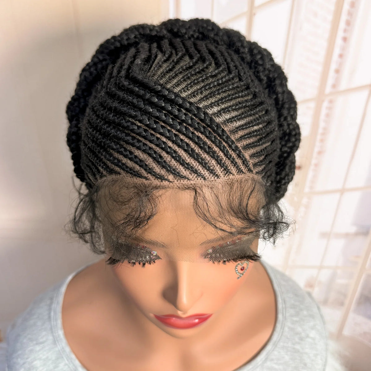 Women's Black Cornrow Braided Synthetic Wig — product view
