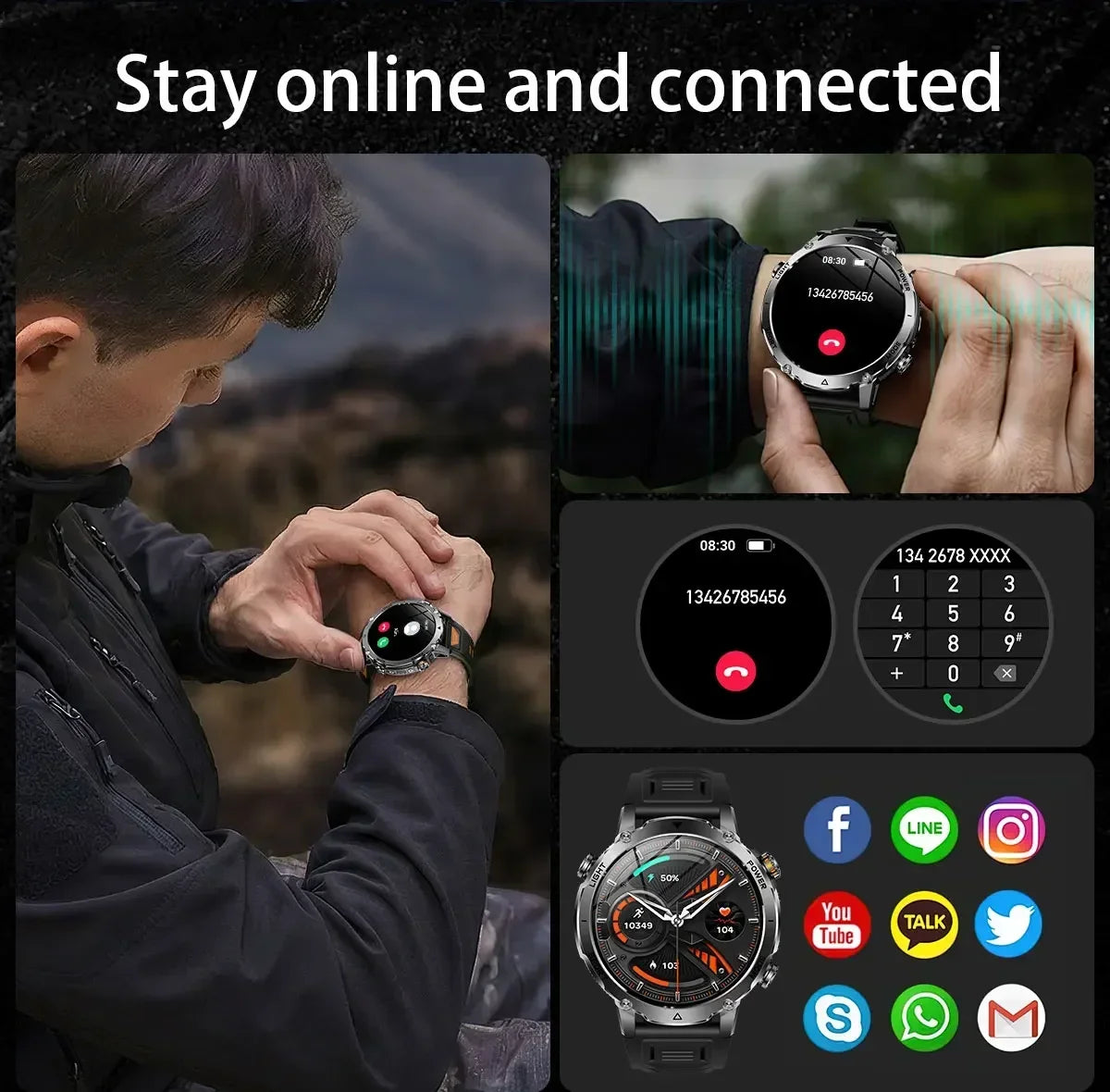 Outdoor 1.7-Inch Calling Smartwatch with Flashlight