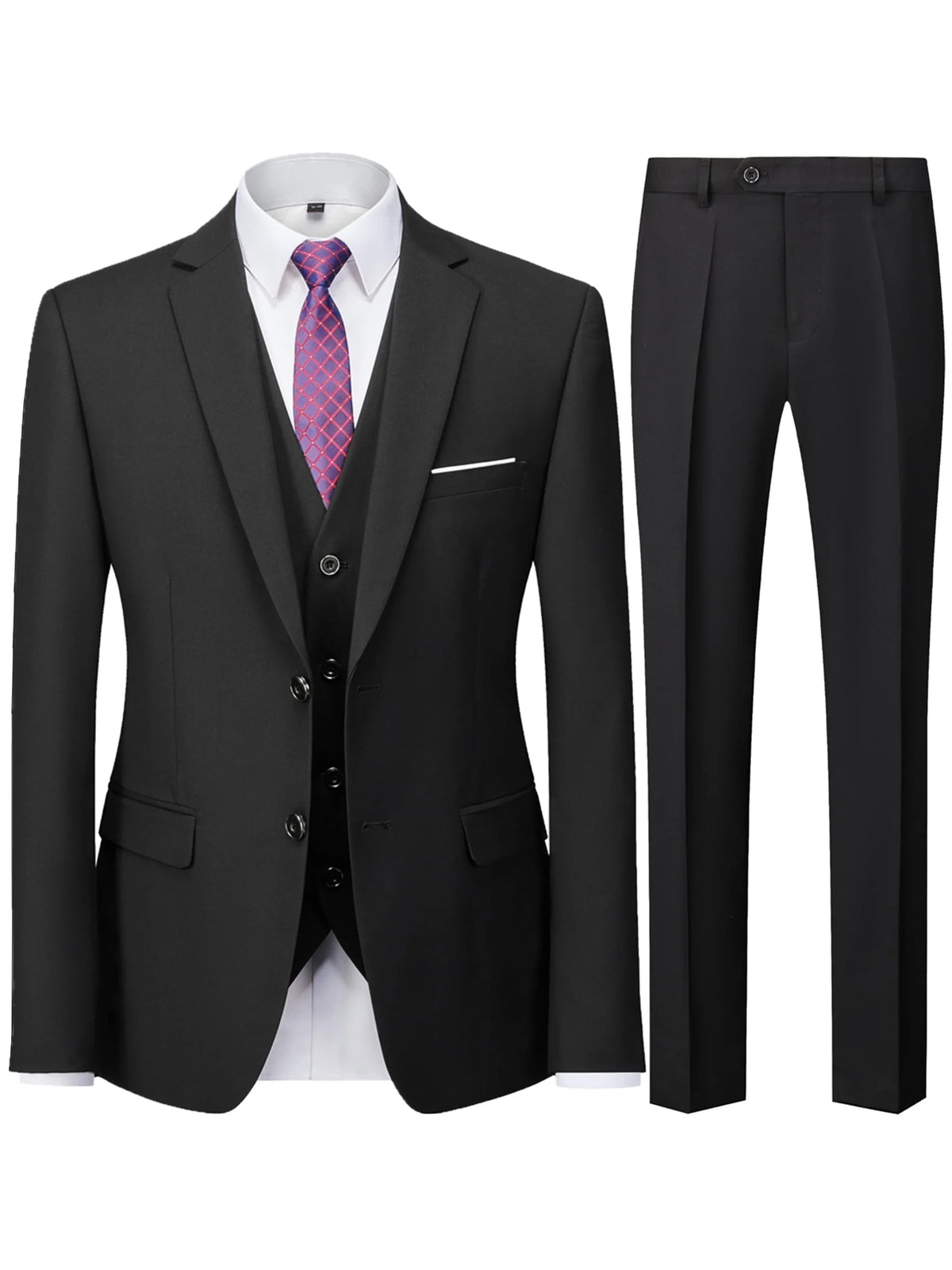 Men's Burgundy 3-Piece Slim Fit Suit Set — product view