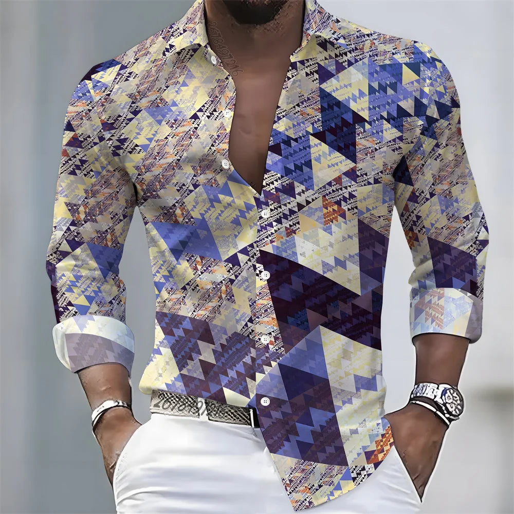 Men's Geometric Print Long-Sleeve Casual Shirt