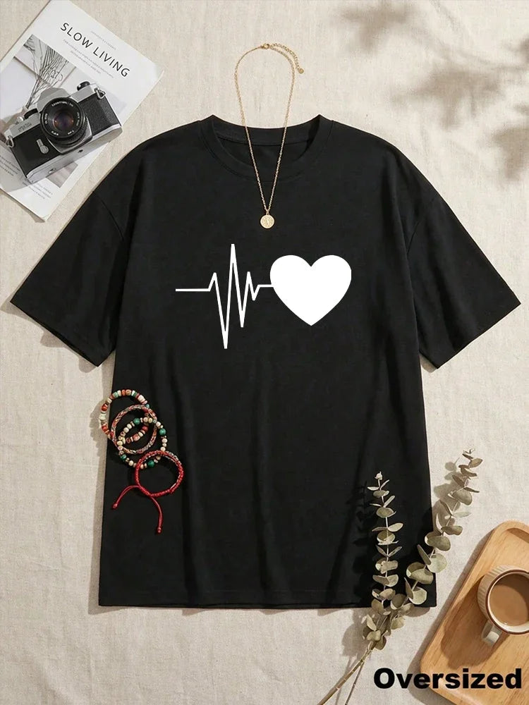 Women's Heart Print Casual T-Shirt