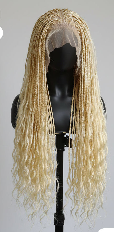 Glueless Blonde Boho Box Braided Human Hair Wig — product view