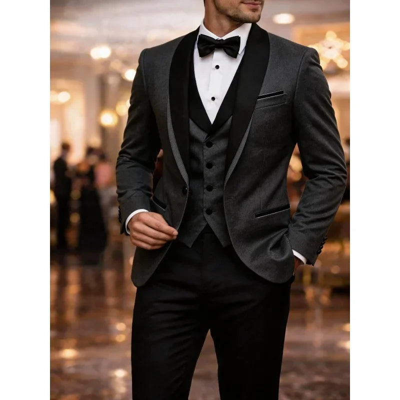Men's Colour-Block Three-Piece Suit