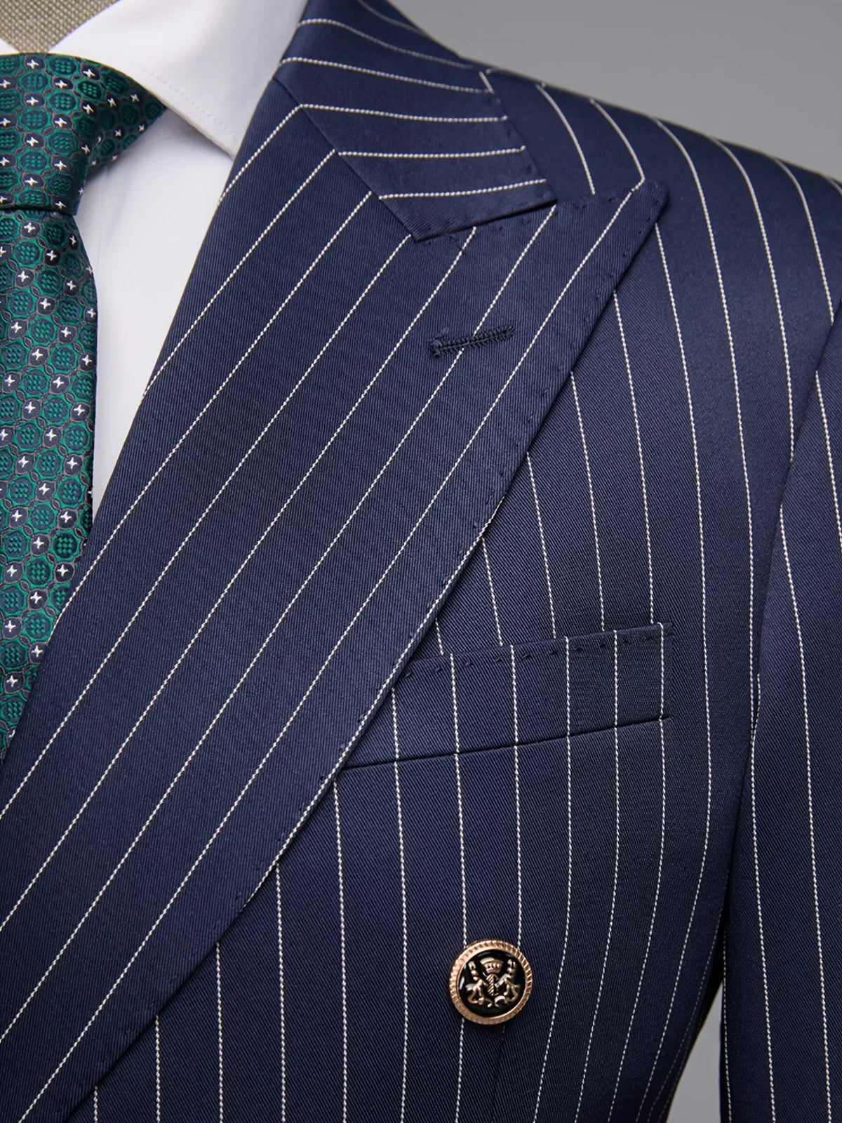 Men's Striped Slim-Fit Double-Breasted Suit Set — product view