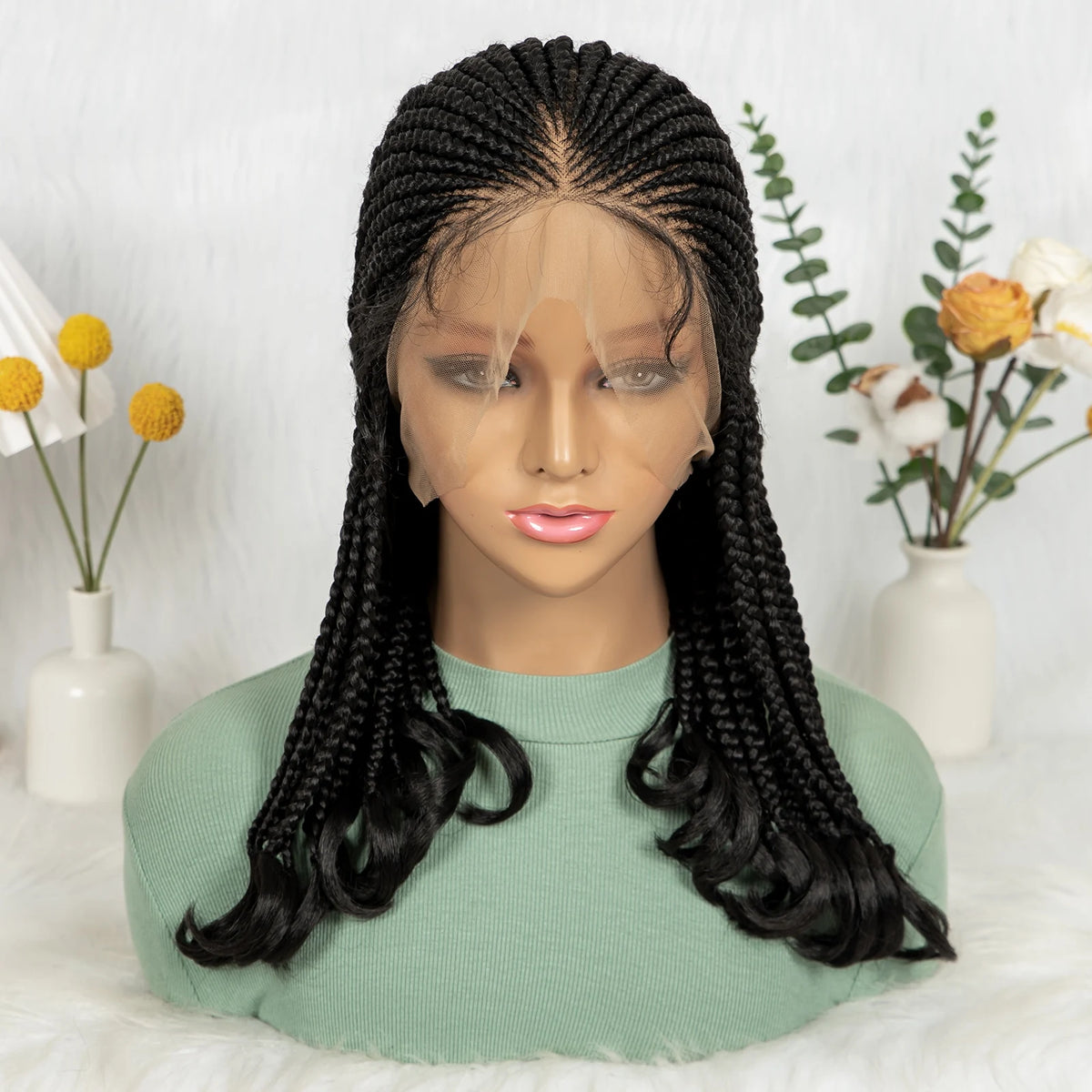 18 Inch Full Lace Synthetic Braided Wig Box Twisted Braids with Curly - OSASCO