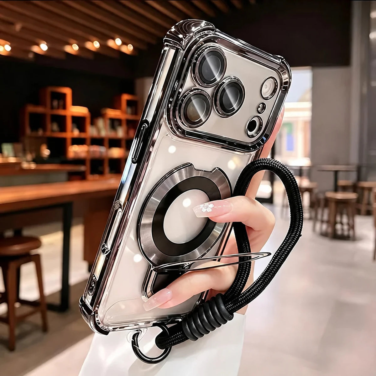 Clear Magnetic Stand Phone Case with Lanyard for iPhone 16 Pro, iPhone 16 Plus, iPhone 16 Pro Max, iPhone 17, iPhone 17 Pro, iPhone 17 Pro Max, iPhone 18 Pro, iPhone 18 Pro Max, iPhone 14 Pro, iPhone 14 Plus, iPhone 14 Pro Max & More Models