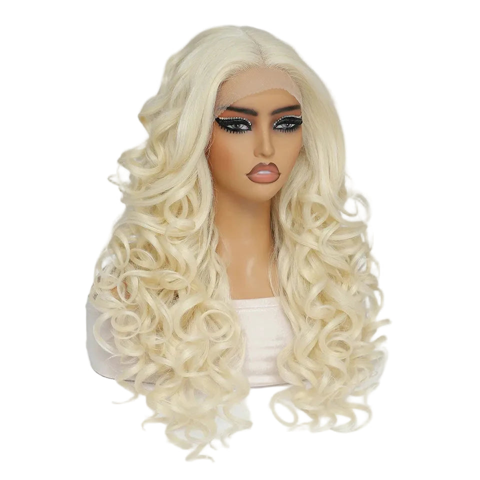 Lace Front Wig Curly Latisha Synthetic Blonde Pink Blue Black White - OSASCO