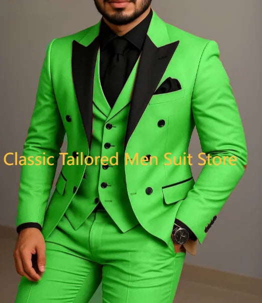Men's Beige Slim-Fit Double-Breasted Suit Set — product view