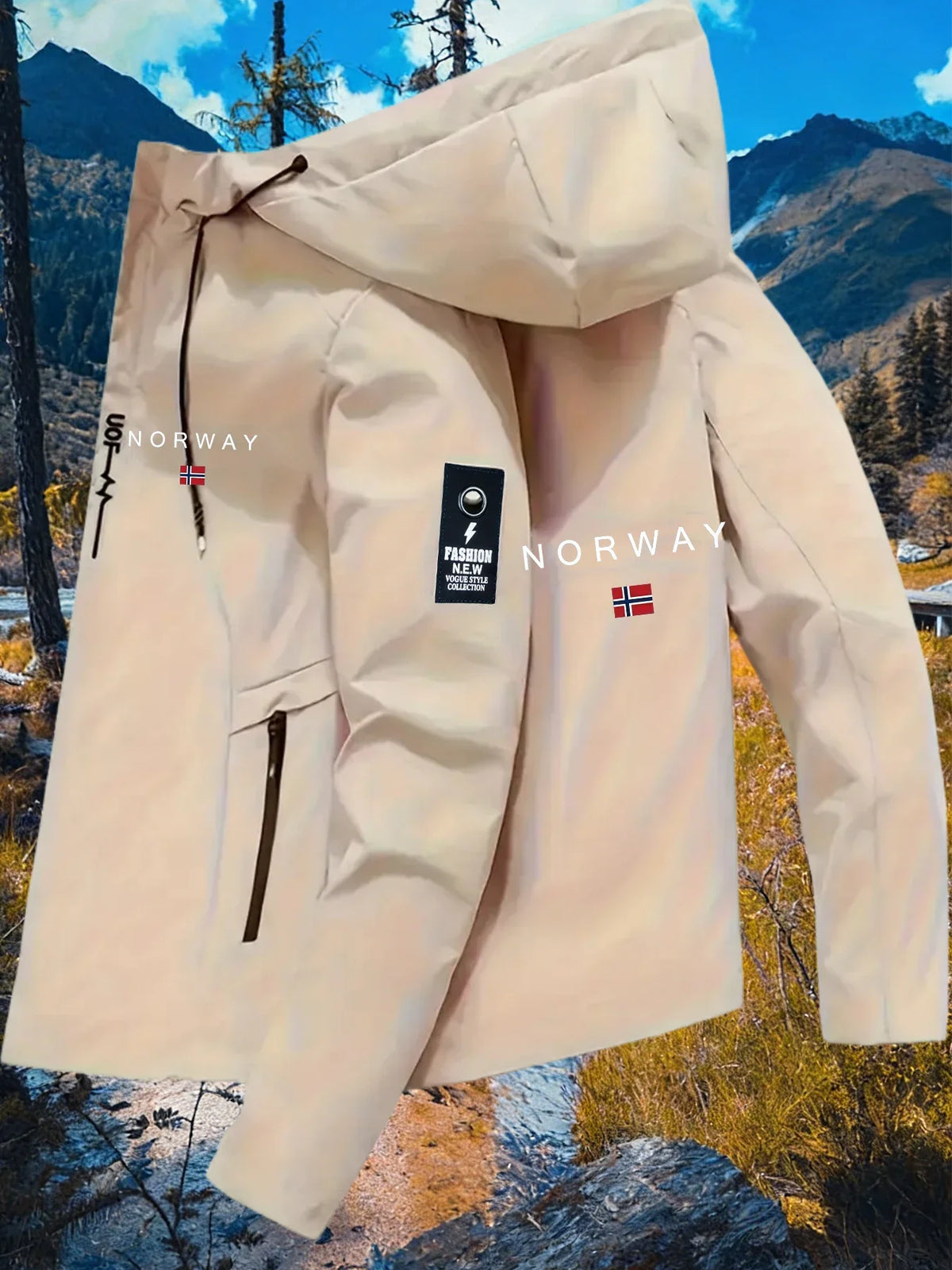 Men's Graphic Print Hooded Zip-Up Jacket