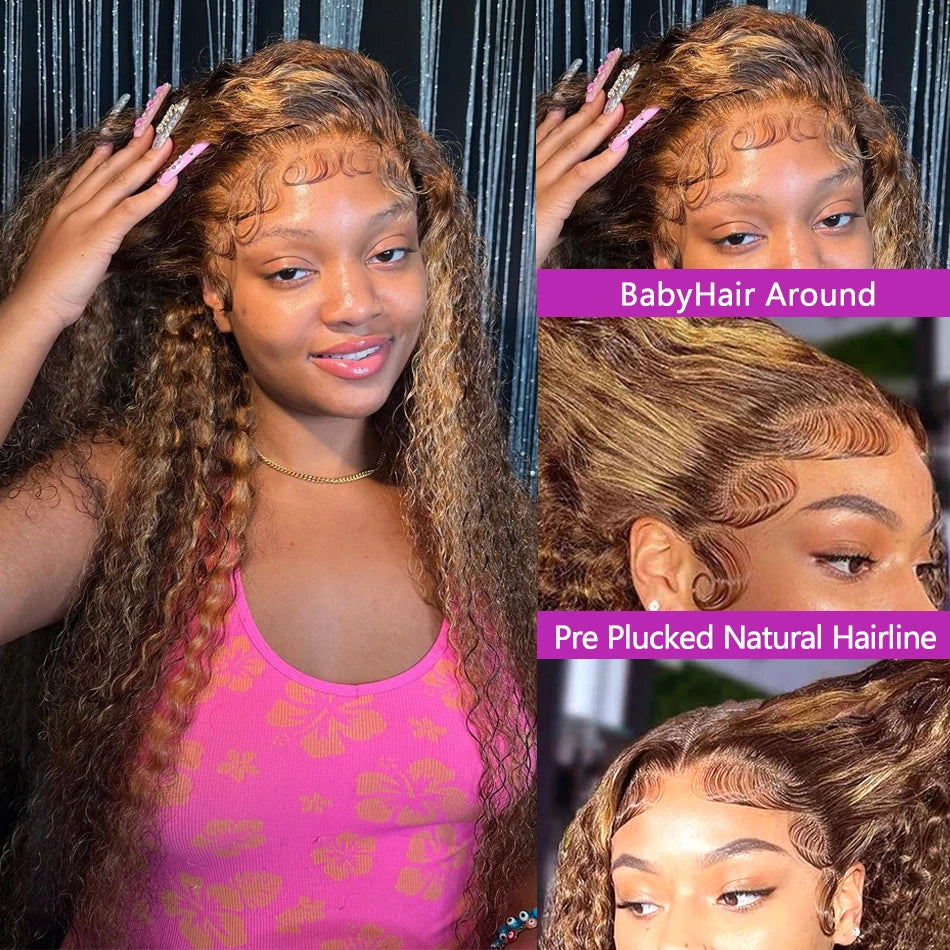 Honey Brown Deep Wave Human Hair Lace Wig — product view