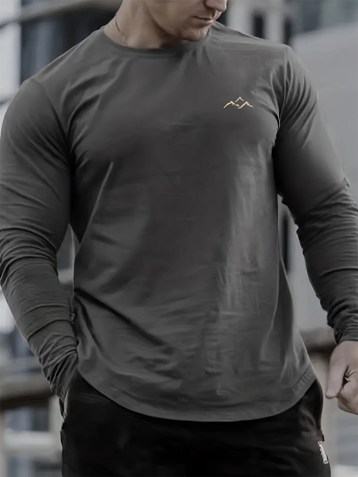 Men's Mountain Print Long-Sleeve Casual T-Shirt