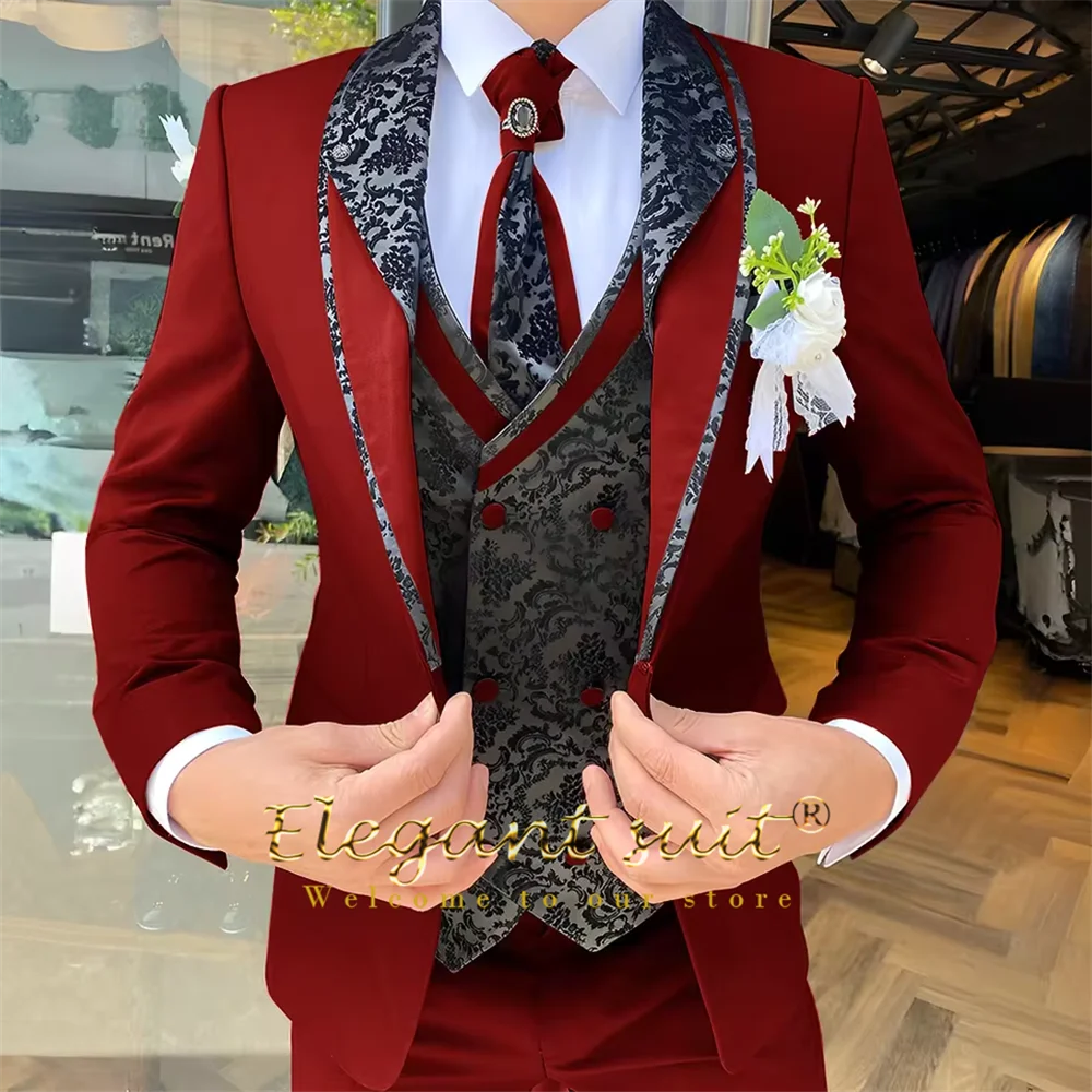 Men's Black Jacquard 3-Piece Suit Set — product view