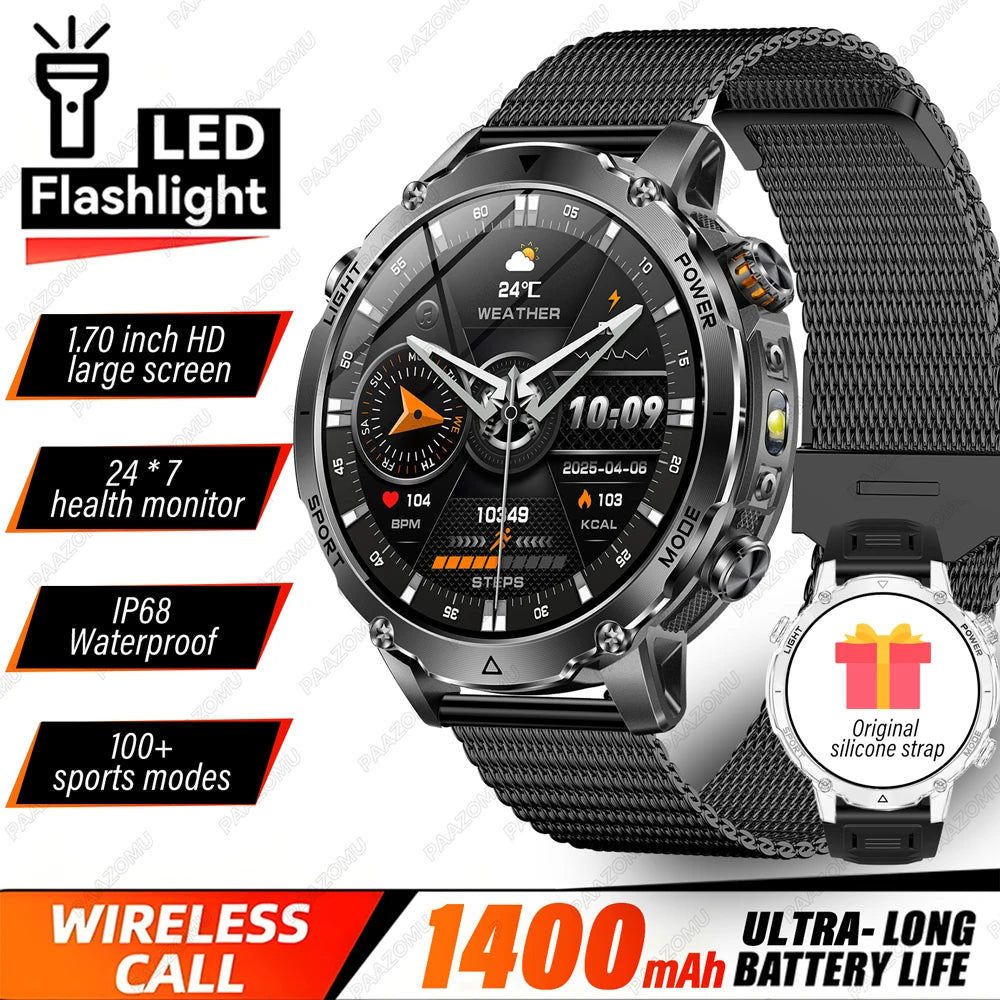 Outdoor 1.7-Inch Calling Smartwatch with Flashlight