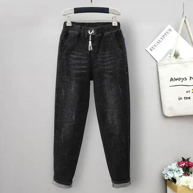 Women's Plus-Size Elastic-Waist Ripped Jeans — product view