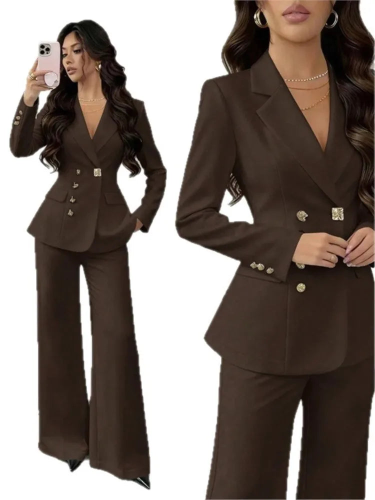 Women's White Blazer & Wide-Leg Pants Set
