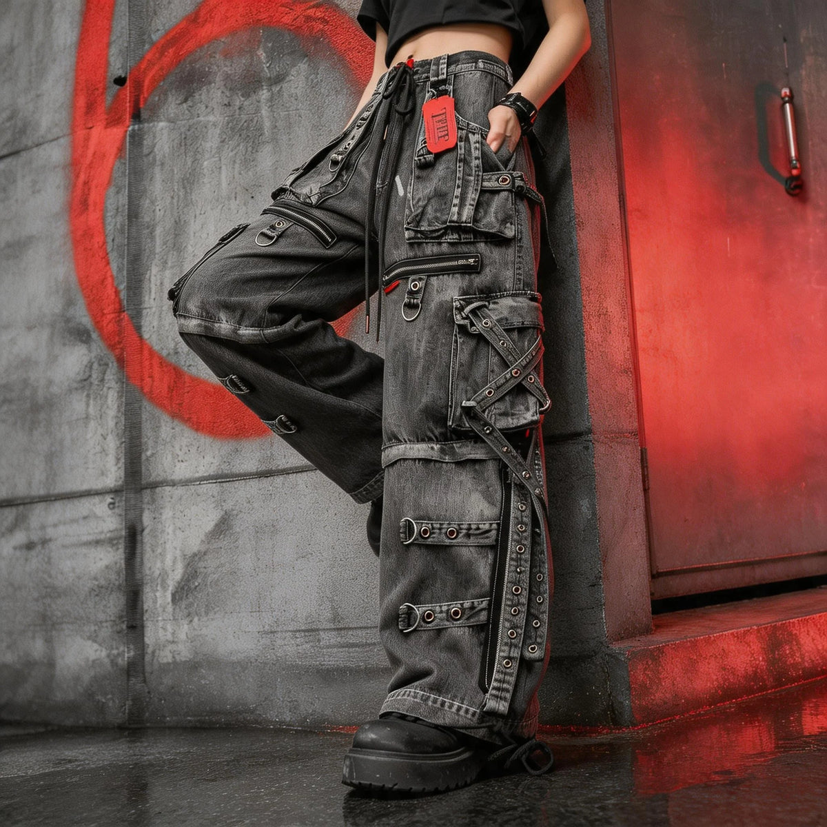 Women's High-Waist Wide-Leg Utility Jeans — product view