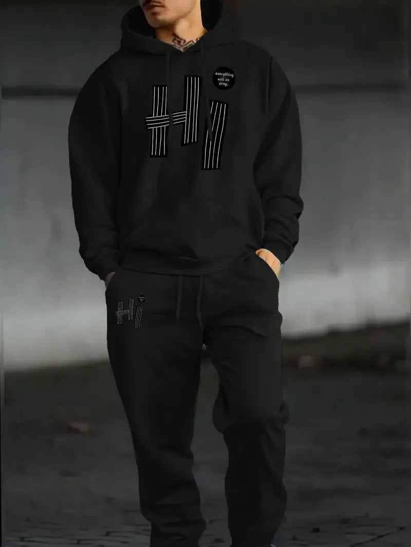 Men's Letter Print Casual Outfit Set