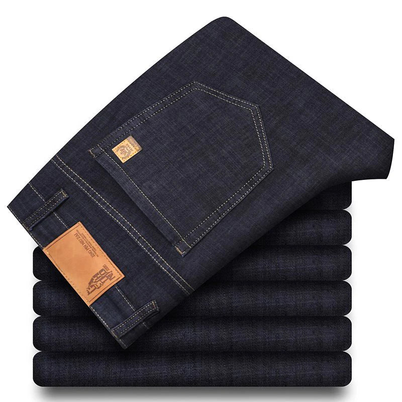 Men's Blue Straight-Leg Stretch Denim Jeans - Business Casual Style — product view