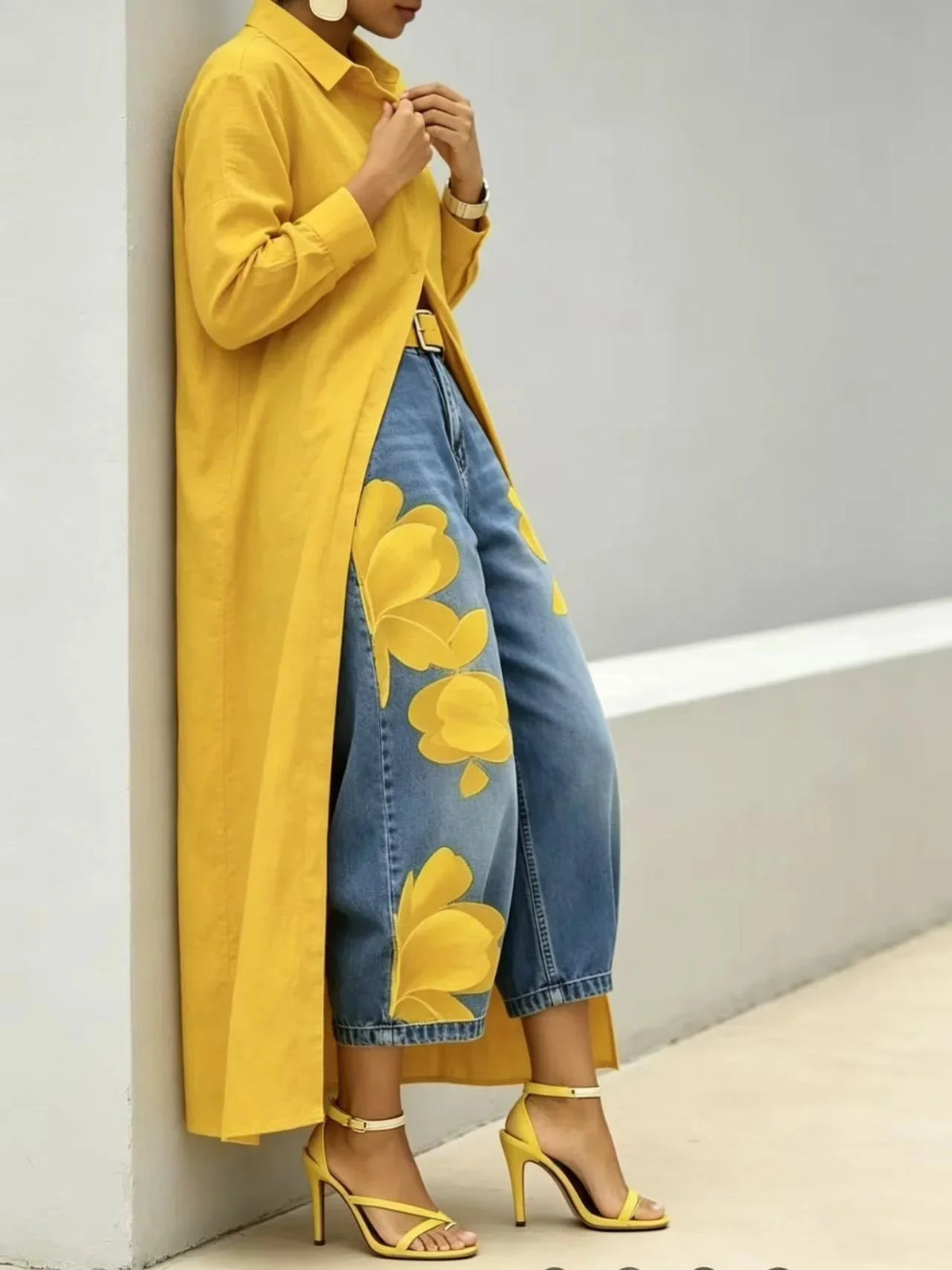 Women's Printed High-Waist Wide-Leg Jeans — product view