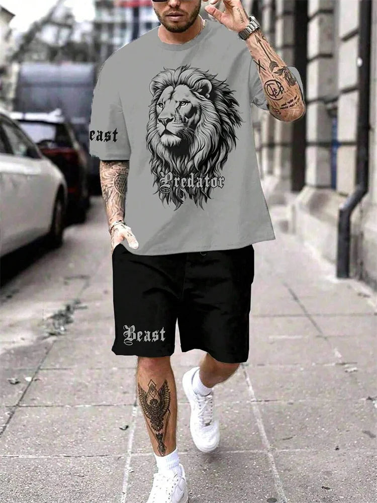 Men's Animal Print Top & Shorts Set