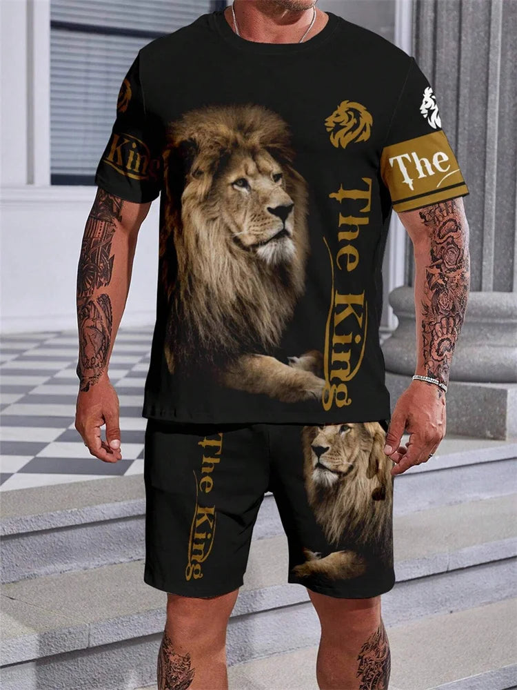 Men's Animal Print Top & Shorts Set