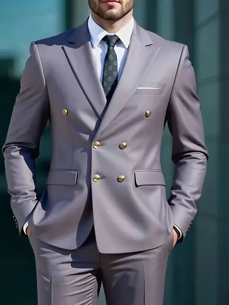 Men's Slim-Fit Double-Breasted Suit Set — product view