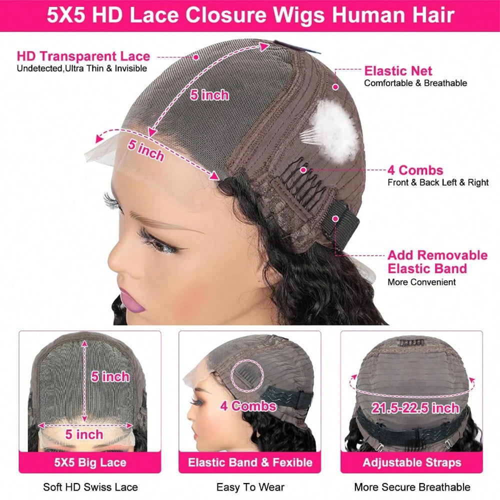 Glueless Deep Wave Human Hair Lace Wig — product view