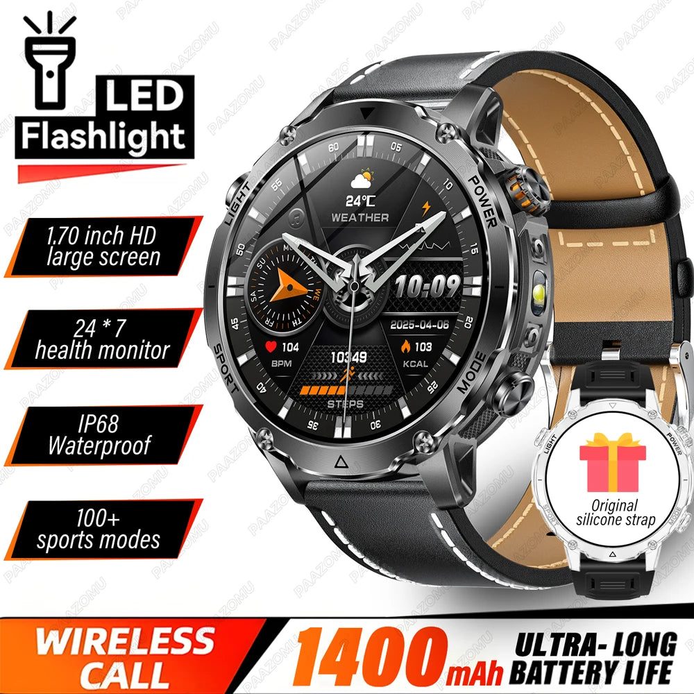 Outdoor 1.7-Inch Calling Smartwatch with Flashlight