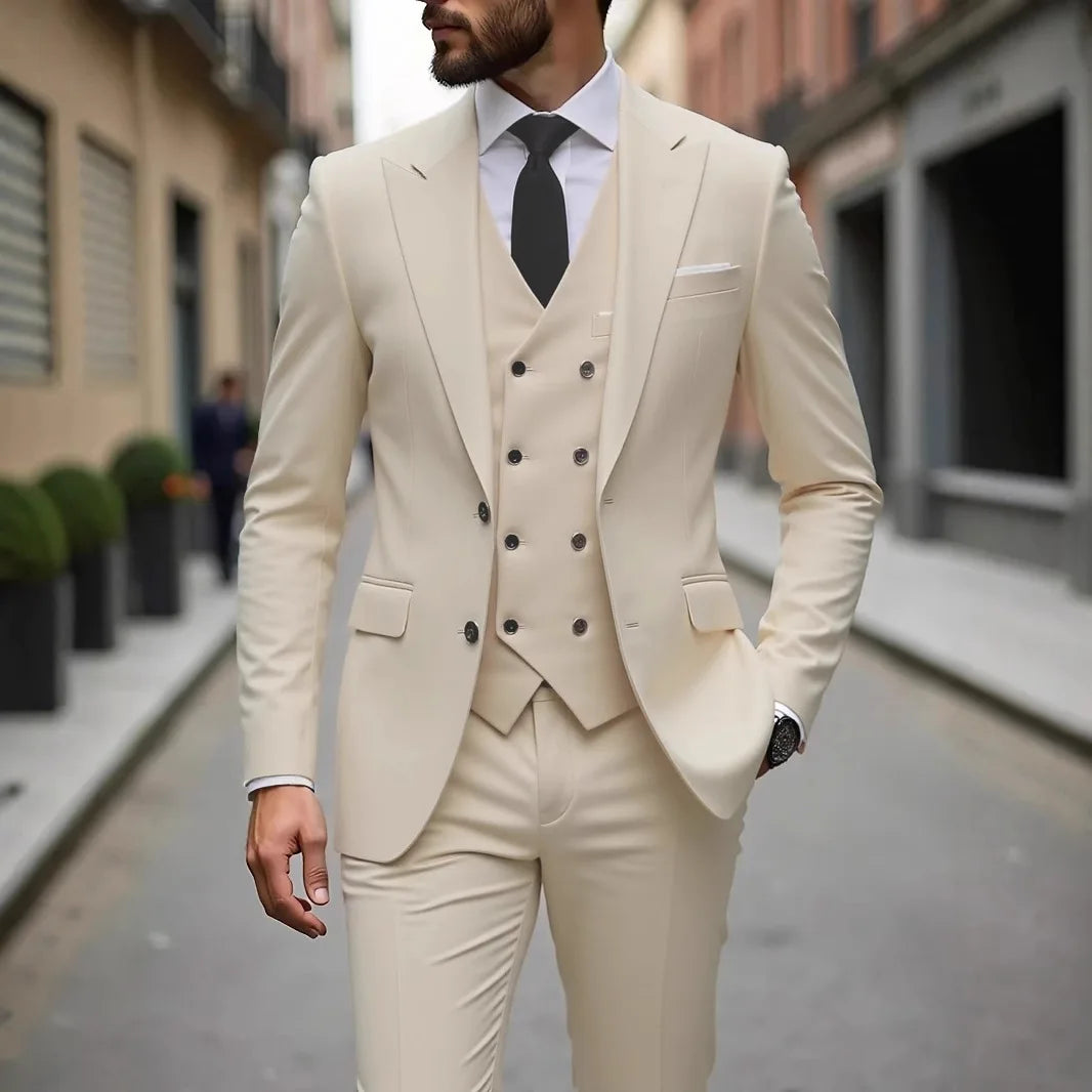 Men's Slim Fit Three-Piece Wedding Suit