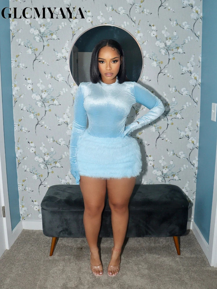 Women's Velvet Top & Fitted Mini Skirt Set